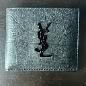 Saint Laurent Croc Embossed Monogram Bi Fold Wallet